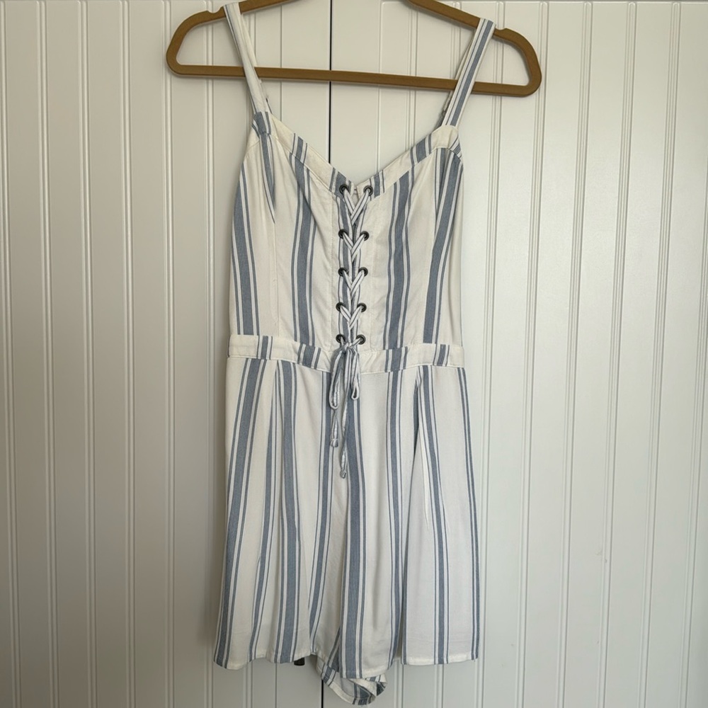 Hollister white blue striped romper